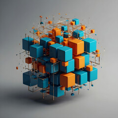 Abstract 3d rendering of geometric shapes Composition with squares Cube for poster cover branding banner placard