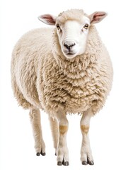 Naklejka premium A white sheep stands in front of a white background