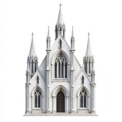 Fototapeta premium Towering neo-Gothic church with intricate stone carvings and pointed arches isolated on white background 