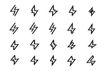 Black Lightning Bolt Icon Set – Dynamic and Minimalist Energy Symbols for Branding, Web, and Graphic Design.