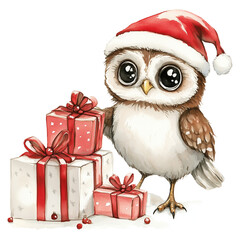 adorable owl with Christmas gifts