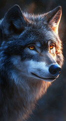 Obraz premium A wolf stands and stares at the cold forest. 