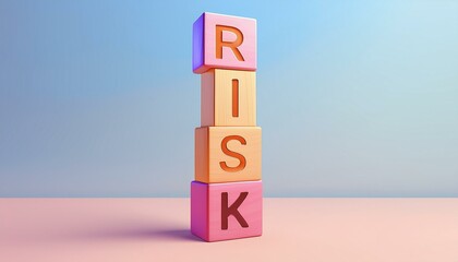 Colorful blocks spelling the word 'RISK' against a soft pastel backdrop, ideal for concepts of finance, business, and decision-making.