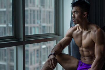 Obraz premium Photo of sexy attractive man advertising stylish underwear generative AI concept