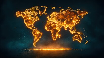 Illuminated Global Impact: Digital Map Showing Hot Zones of Climate Change Effects