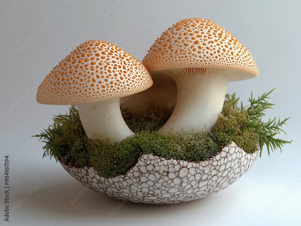 Canvas Prints Close-Up of White Mushrooms with Orange Spots and Moss