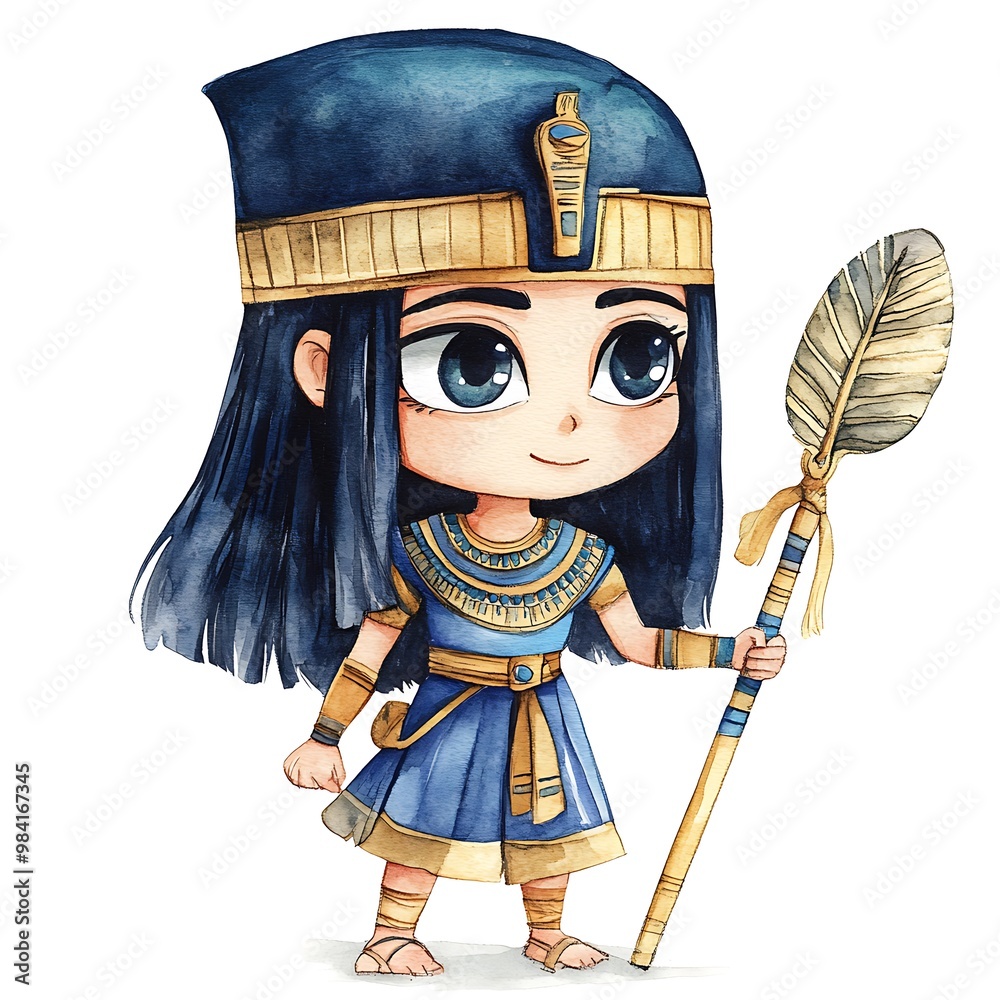 Poster Cute Cartoon Egyptian Pharaoh Holding a Feather Staff.