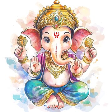recommend clip art: Watercolor Illustration of Lord Ganesha, Hindu God of Wisdom and Prosperity.
