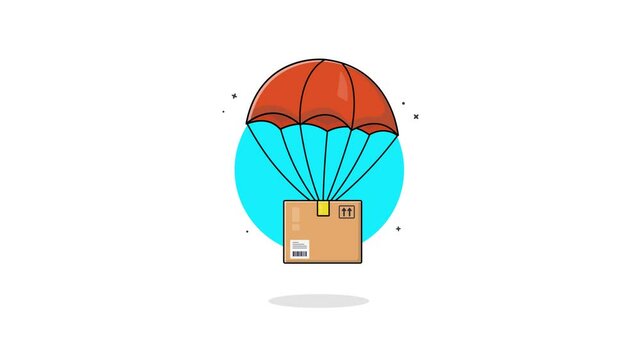 4k Parachute with Box. Parachute Delivery Concept Animation Video