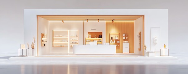 A retail product stand with discount signage, clean and minimalist design, professional branding, isolated on white background