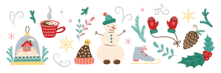 Winter element set. Isolated element for design of cards, patterns, banners. Christmas and New Year. Vector illustration.