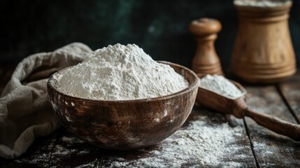 Fototapeta premium Bowl of Flour on Rustic Table