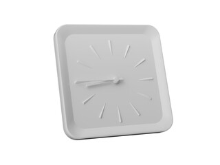 3d Simple White Square Wall Clock 8:45 Eight Forty Five Quarter To 9 Grey Background 3d illustration
