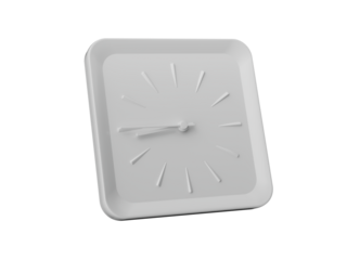 3d Simple White Square Wall Clock 8:45 Eight Forty Five Quarter To 9 Grey Background 3d illustration
