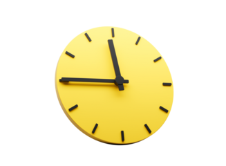 3d Yellow Round Wall Clock 11:45 Eleven Forty Five Quarter To 12 Yellow Background 3d illustration
