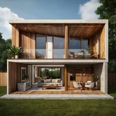 Modern home cross section 3d rendering