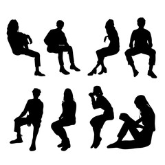8 png silhouettes of people in sitting postures 
