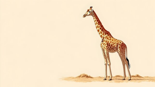 Giraffe Surveying the Arid Landscape in Japanese Anime Style
