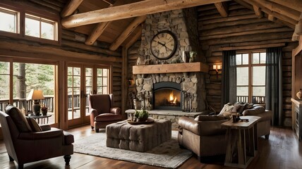 a rustic log cabin interior design