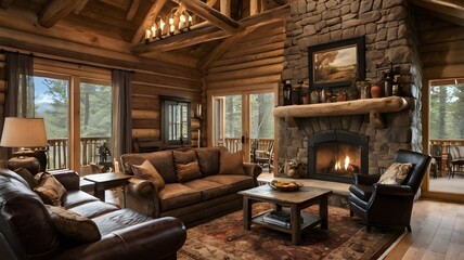 Fototapeta premium a rustic log cabin interior design