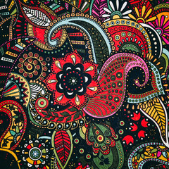 Arrière plan coloré avec motif graphique floral mandala coloriage