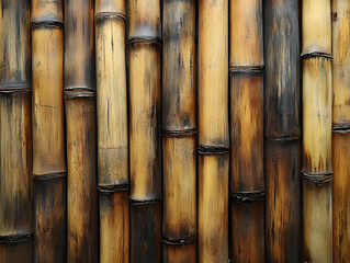Fototapeta premium A close-up view of bamboo stalks showcasing natural textures and colors, ideal for nature and home decor themes.