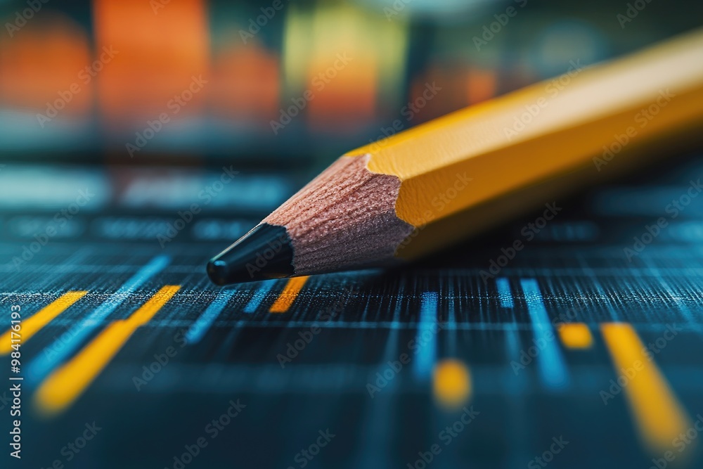 Poster close up of pencil point resting on financial chart data