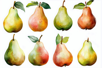 Set with watercolor pears. Hand painted