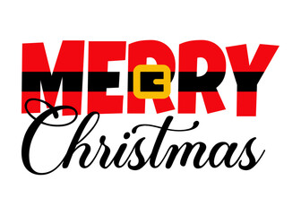 Tiempo de Navidad. Logo con frase Merry Christmas con traje de Santa Claus y con texto manuscrito para su uso en tarjetas y felicitaciones