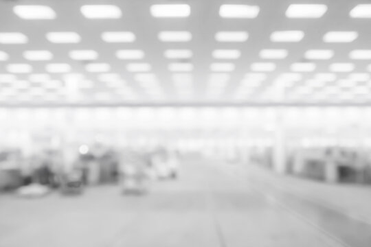 Abstract blurred factory and warehouse room background for industry..