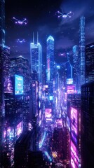 Obraz premium A stunning panoramic view of a futuristic cityscape showcasing a high-tech metropolis