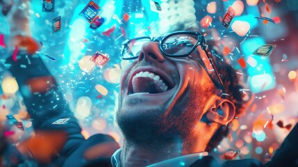 Triumphant Investors in High-Tech Stock Market Celebration