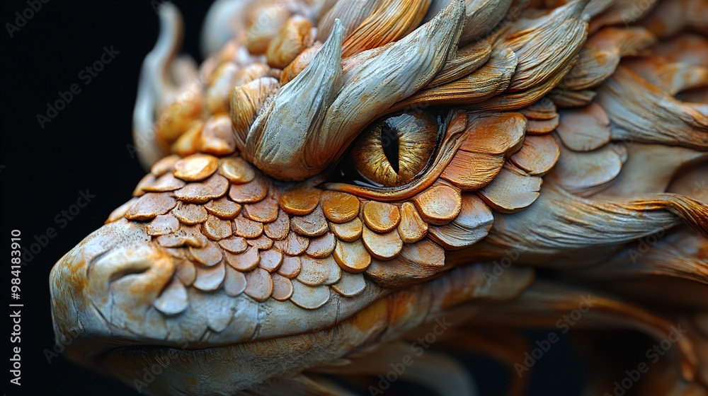 Poster Close Up of a Golden Dragon Sculpture