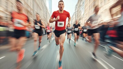Triumphant Marathon Runners: Crossing the Finish Line with Endurance Achievement and Motion Blur, Generative AI