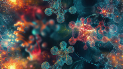 Abstract seamless background, repeating pattern, biology, biochemistry, science, cell, microbiology, enzyme