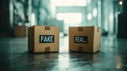 Contrast of Real and Fake Boxes in Warehouse Setting