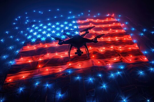 A drone light show depicting the American Flag. Generative AI.