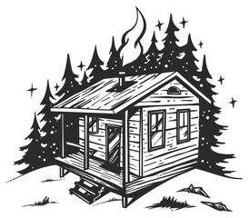 PNG Rustic cabin amidst pine trees
