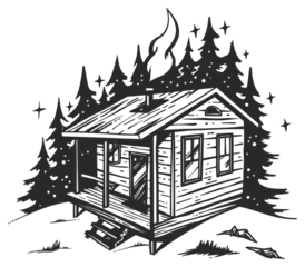 PNG Rustic cabin amidst pine trees