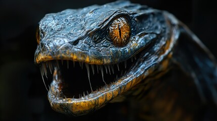 Close-up of a Snake's Fangs and Eyes