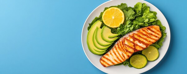Grilled mackerel with a side of avocado and leafy greens, showcasing healthy fats that support mood stabilization healthy fats meals, mood and mental health