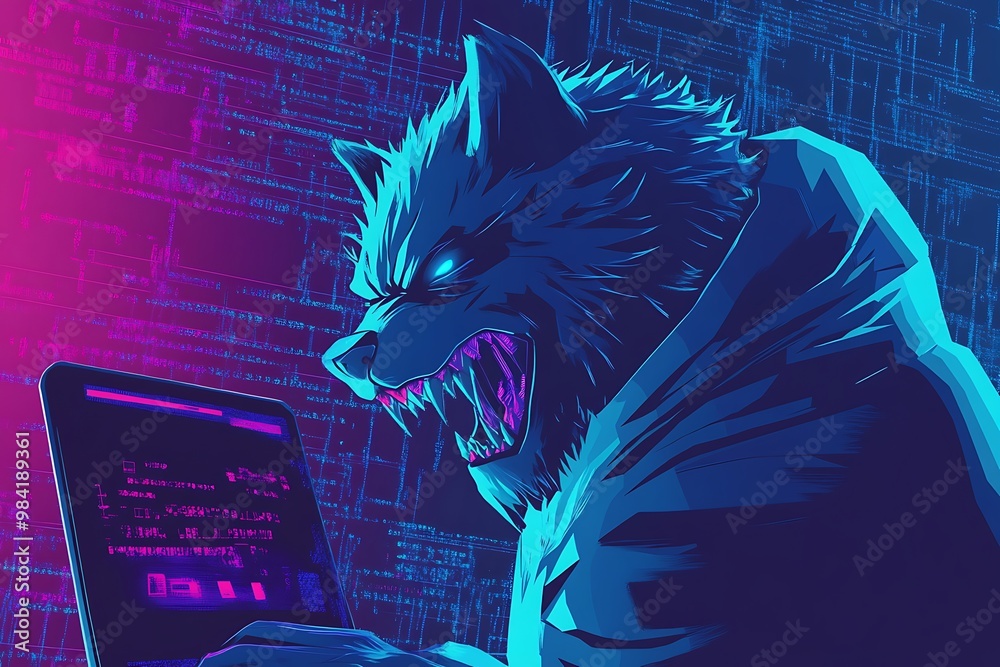 Wall mural Cyberpunk Wolf Hacker.