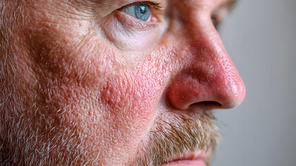 Fototapeta premium Close up face of elderly man with wrinkled and problem skin. Dermatology concept