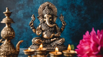Shri Ganesha is the embodiment of wisdom and prosperity. Beautiful background of Hindu festival Diwali
