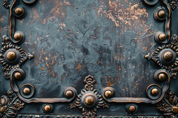 Naklejka premium Iron Frame. Vintage Metal Art with Aged Buttons and Ancient Border