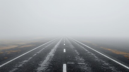 Gray Minimalist Scenery with Endless Straight Road Stretching into Distance on Gray Background