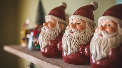Festive Santa Figurines on a Shelf
