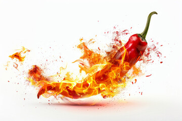 Red hot chili pepper fire isolated on a white background.