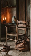 Rustic Interior with Wooden Chair and Lanterns