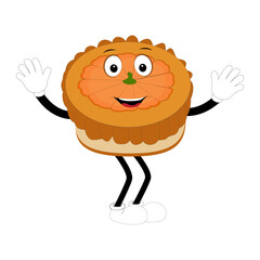 Cute mascot pumpkin pie, Halloween Pumpkin Pie Characters. Cartoon Sweets Cup Pudding Latte Walking and Smiling. Vector Autumn Holiday Mascot Template. Illustration Cool kawaii happy doodle Isolated